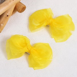 Daffodil Yellow Mesh Hair Bow Clips 4IN Organza Double Tulle Ribbon Bowknot Alligator Barrettes for Teens Toddler Girl Spring Summer Fall Dress outfit Decor Accessory Easter Gift