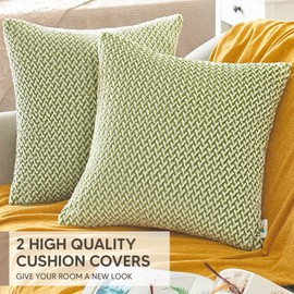 PAULEON Cushion Covers 2 Pack – 45x45 cm Kale – Premium Fluffy Fiber - Сhevron Pattern - Living Room Decorative Cushions Accessories – Perfect Couch, Sofa, Bed Pillow Cover
