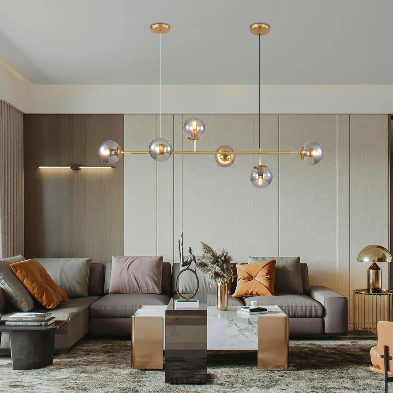 WYIXHOOG Mid-Century Modern Chandelier 6-Light Linear Pendant Light with Globe