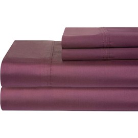 HNU 3 Pieces Pima Cotton Sheet Set Twin, Plum Sateen Weave Deep Pocket Soft Feel Solid Color Casual Contemporary