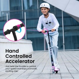 Aero iSporter Kids Electric Scooter | Hand Accelerator & LED Lights | Electric Scooters for Boys Girls Ages 8-12 | Rubber Deck Mat, Battery Indicator & Adjustable Heights