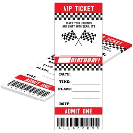 heiyihe Start Your Engines Birthday Invitation with Envelopes-20 Racing Ticket Invite Cards for Racing Lovers Boys-Black and Red Birthday Cards-Party Favor & Supplies (3×8 inch)-A29