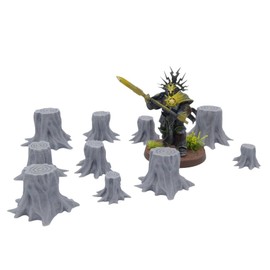 QP3D - Set of 10x Tree Stump - Scatter Terrain, Fantasy Scenery for Tabletop & RPG 28-32mm Miniatures Wargames, Props DnD D&D, 3D Printed and Paintable
