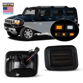 USA  Plug-and-Play Front Bumper Sequential LED Side Marker Light for Hummer H2 2003-2009/H2 SUT 2005-2009Light Color: White+Sequential Amber, Specification: smoke lens