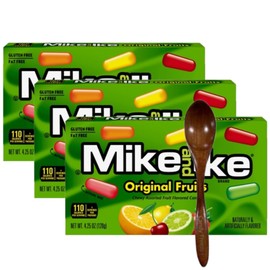 Mike and Ike Chewy Candy – 3 Pack of Movie Theater Boxes (4.25 OZ Each) + Candy Freezer Wooden Spoon – Perfect for Movie Nights & Sharing (Original Fruits) - Wooden Spoon