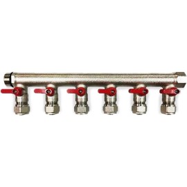 VN Infinite quality 6 Loop Plumbing Manifolds 3/4" trunk w/ 1/2" Pex Ball Valves Red Handles