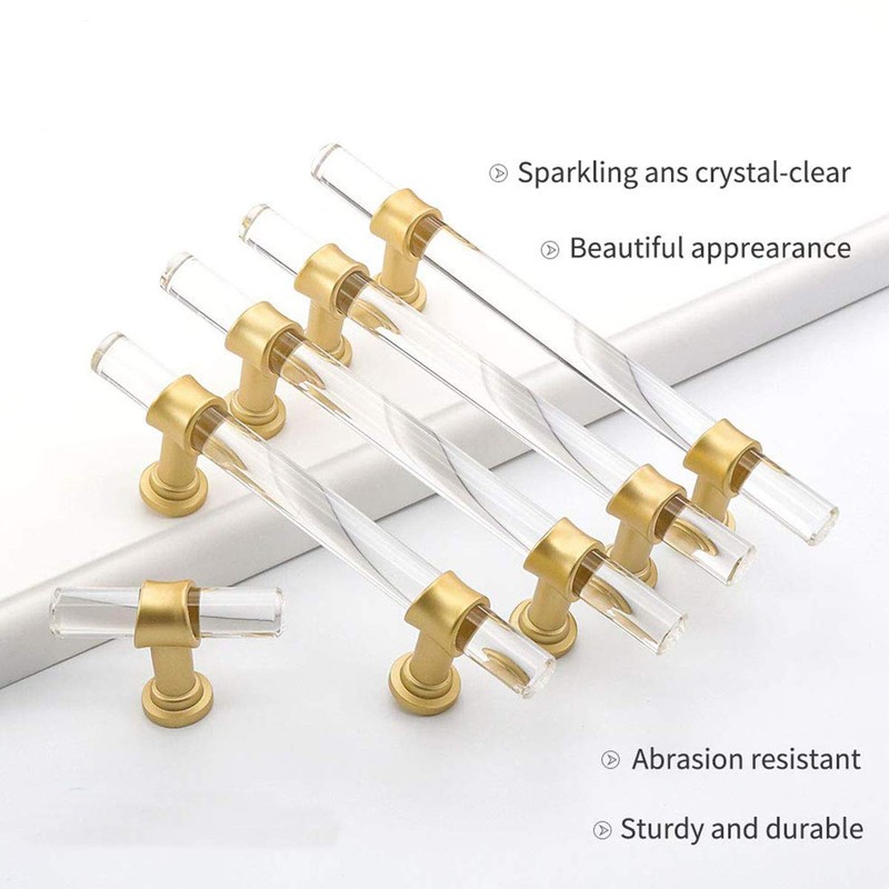 Peaha 10 Pack 3-3/4 Inch Acrylic Cabinet Pulls Gold Drawer