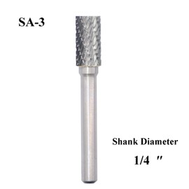SA-3 Tungsten Carbide Burr Rotary File Cylindrical Shape Double Cut for Die Grinder Drill Bits 1/4'' Inch Diameter of Shank and 3/8'' Inch Diameter of Cutter 3/4'' Inch Cutter Length