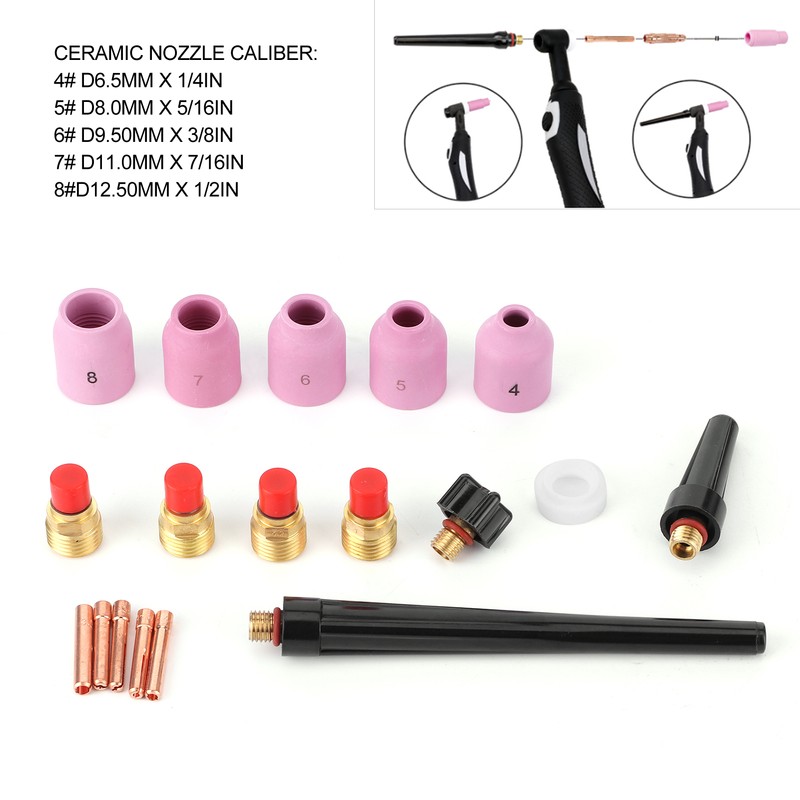 18pcs/set Ceramic Nozzle Collet Gas Lens Kit TIG Welding Gun