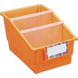 Really Good Stuff Chapter Book Library Bins with Dividers, 8.75" x 13.5" x 7.75" - 4 Pack, Orange, Plastic Shelf Bin Organizer for Classroom Library, Book Organization, Documents, Files, Magazines