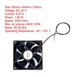 JZK 92x92x25mm DC 24V 2 pin brushless cooling fan 92mm, 0.07A, 3000 rpm, 9225 dual ball bearing small DC fan for cooling or ventilation, PC case fan, 9.2 x 2.5 cm