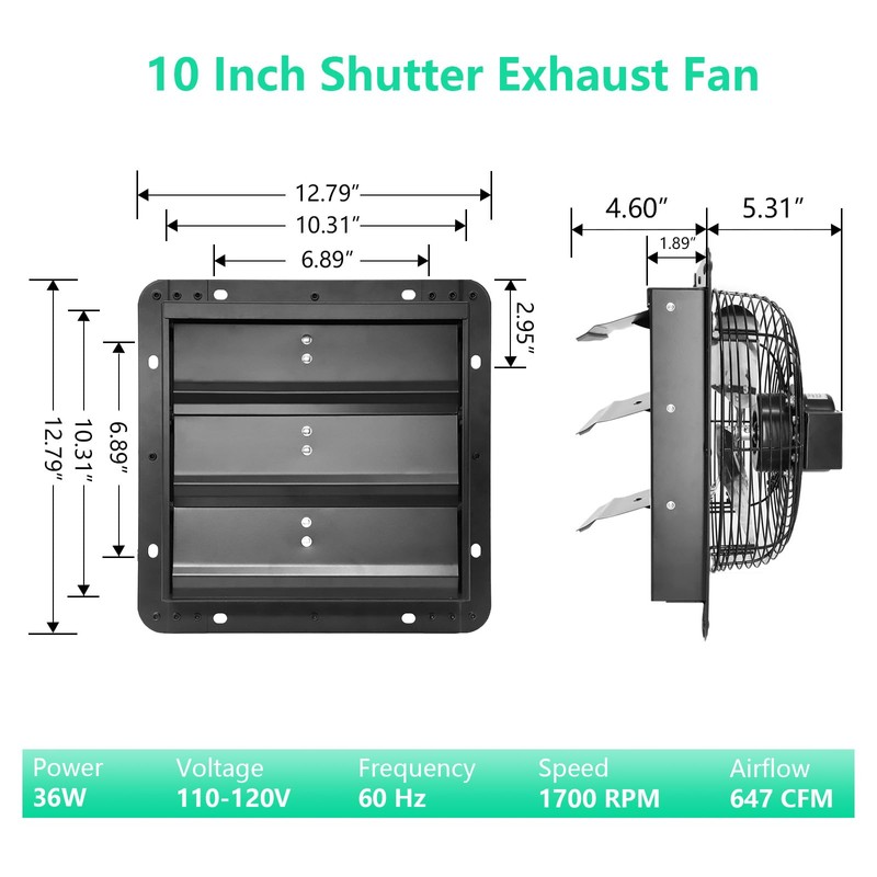 Aibabcue 10 Inch Shutter Exhaust Fan,Wall Mount Ventilator Fan with