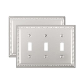 ZILLSEA 2-Pack Triple Light Switch Cover Plate, Metal 3 Toggle Wall Plate, Decorative Satin Nickel Switch Cover, Midsize, 6.77''*4.88''