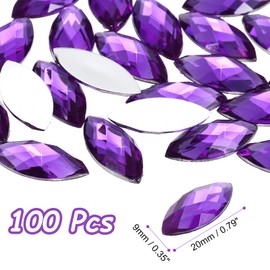 MECCANIXITY 100 Pcs Acrylic Horse Eye Gems, Dark Purple Rhinestones 20x9mm Flat Back Gems Flat Back Crystal Rhinestones Bulk Gems for Crafting Rhinestones for Clothes Crafting Bedazzling Nails