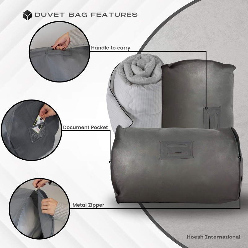 Hoesh UK Grey Single Duvet Storage Bag - Breathable Cotton