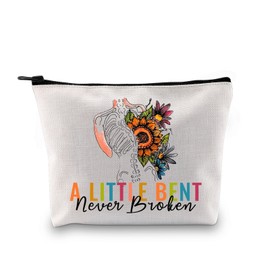 PYOUL A Little Bent Never Broken Scoliosis Awareness Gift Cosmetic Bag Scoliosis Warrior Cosmetic Bag Spine Fusion Back Surgery Merch, beige