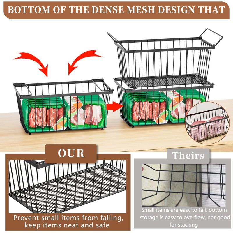ANJUBAN Enhanced Leak-Proof Bottom - Freezer Organizer Bins ，6 Pack