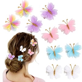 10Pcs Butterfly Hair Clips,Colorful Butterfly Hair Pins,Tulle Mesh Bow Clips for Baby Girls Teens Women Wedding Party Decor