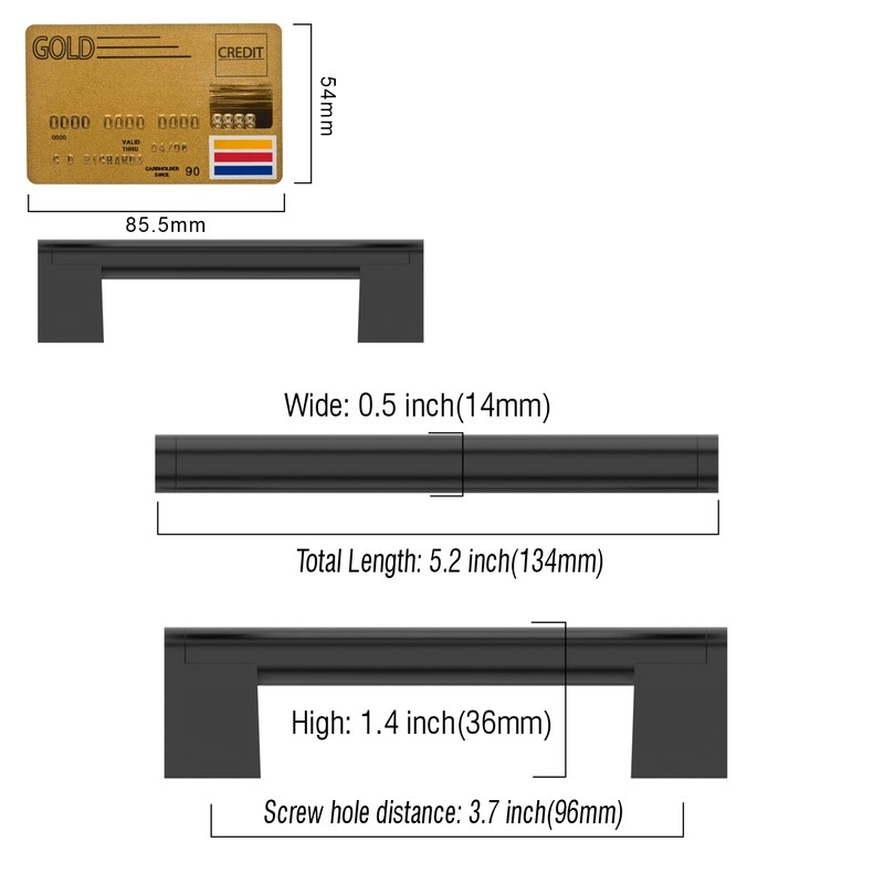 Amerdeco 10 Pack Matte Black Cabinet Pulls 3.75 Inch(96mm) Hole