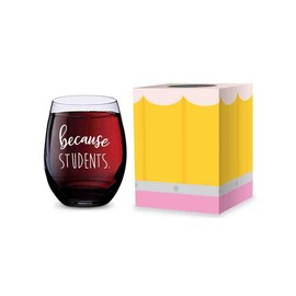GSM Brands Stemless Wine Glass for Teachers (Because Students) Made of Unbreakable Tritan Plastic and Dishwasher Safe - 16 ounces