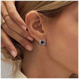 Yheakne Vintage Round Black Gemstone Earrings Oval Black Crystal Stud Earrings Circle Gem Earrings Black Geometric Onyx Earrings Jewelry for Women and Girls