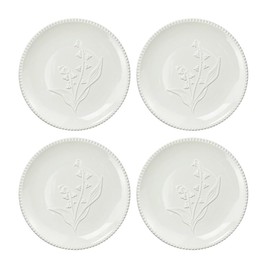 WAIT FLY Lily of the Valley Embossed Flower Ceramic Dinner & Dessert Plates, 6 Inch - 4 PCS (White)