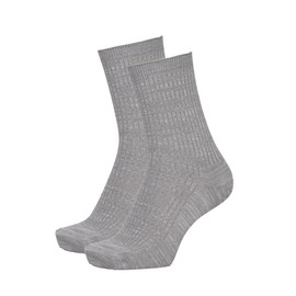 Fukurashi 37752WQ Men's Ribbed Socks, 2 Pairs Set, Antibacterial, Deodorizing, Loose Fit, 100% Cotton, Fukusuke, gray (light gray)