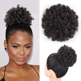 Yinmei Baibian Curly Wavy Afro Puff Drawstring Ponytail Hair Extension for Black Women Loose Wave Natural Black Short Mini Hair Buns Afro Puff Hairpieces for Girls Kids(2#)