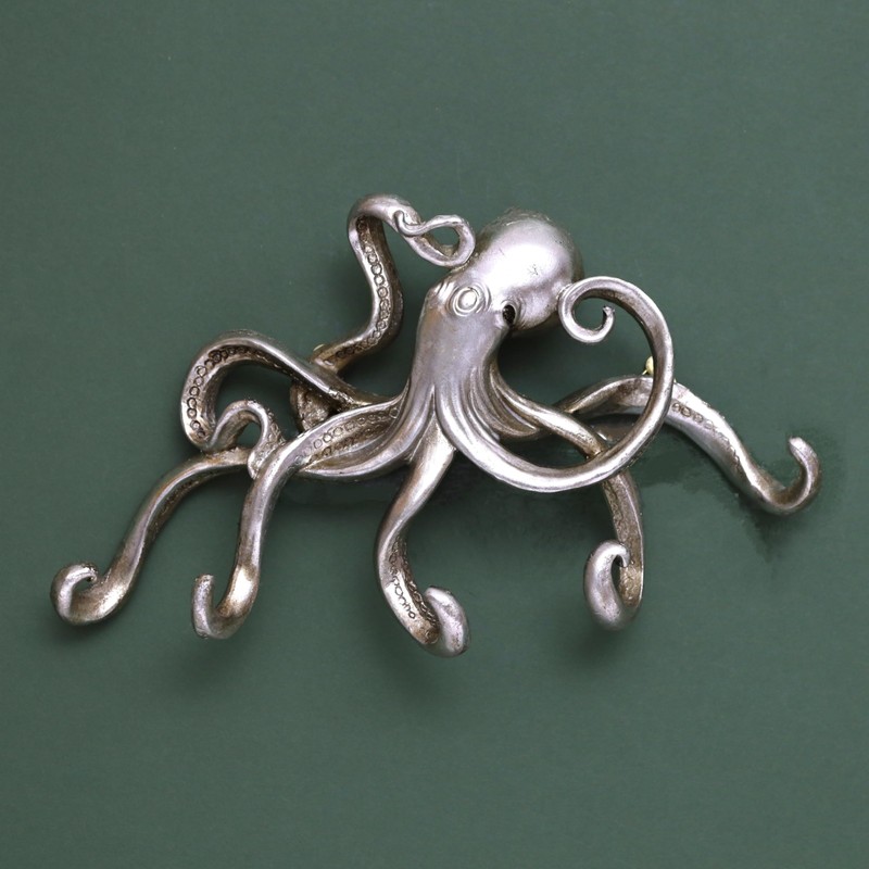Fyne-Finds Octopus Silver Resin Wall Hanging Multi Hook Coat Scarf