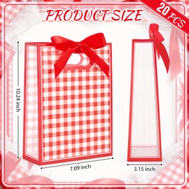 Eaasty 20 Pcs Red Gingham Gift Bags with Bow 10.23 x 7 x 3