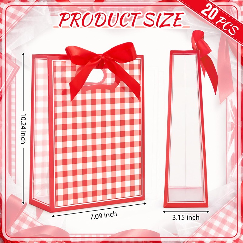 Eaasty 20 Pcs Red Gingham Gift Bags with Bow 10.23