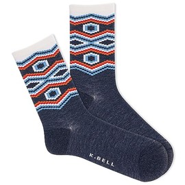 K. Bell Women's Fun Patterns & Designs Crew Socks-1 Pairs-Cool & Cute Novelty Gifts, Santa Fe (Denim Heather), 4-10
