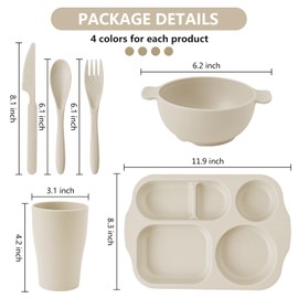 SHECIPIN 24 Pcs Wheat Straw Dinnerware Cutlery Set, Unbreakable Tableware Set, wheat straw dinnerware sets, Bowls, Cup, Cutlery Spoons Knifes Forks, BPA Free, Microwave Dishwasher Safe (Beige)