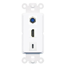RiteAV 1 Port F81 HDMI USBC Coupler Jack Insert Rocker Module Female-Female for Decorative Wall Cover Face Plate [White]