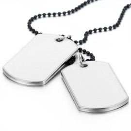 JewelryWe Jewellery Men's Necklace with Engraving 2 Military Dog Tags Army Style Dog Tag Pendant with 70 cm Chain White Black, White without Engraving