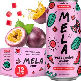 Mela Watermelon Water (12-Pack) - Natural Watermelon Juice Drink with Vitamin C, Electrolytes, Antioxidants - Coconut Water Alternative, Real Fruit Juice, Gluten-Free (Passionfruit, 16.9 fl oz)