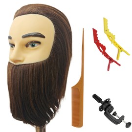 Mannequin Head Human Hair, Brown Hair, Barber Mannequin Head Male, Mannequin Head with Stand
