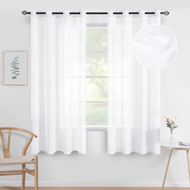 MIULEE 2 Panels White Semi Sheer Window Curtains Elegant Decoration Grommet Top Window Voile Panels/Drapes/Treatment Linen Textured Panels for Bedroom Living Room (54X54 Inches)