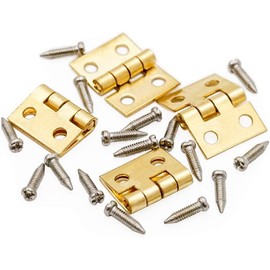 Set of 12 Golden 1/12 Miniature Door Hinges 4Pcs and Screws 16Pcs Dollhouse Decoration Accessories(Hinges 0.4x0.3 inch, Screws 0.2 inch) Decor Dollhouse Accessories