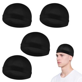 4 Pcs Wave Cap,Silk Wave Sleep Hair Cap for Black Men, Mens Night Elastic Band Satin Skull Caps Unisex Shower(Black)