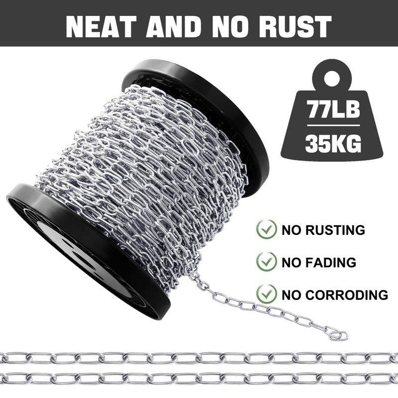 100 ft 1/12" Stainless Steel Hanging Chain Metal Chain Link