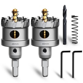 METOTY 2PCS 1-7/8''(48mm) Metal Hole Saw,Heavy Duty Tungsten Carbide Tipped Hole Cutters Set with a nitrided Step Drill and L-flench, for Steel Iron,Aluminum,Stainless stell,Plastic​