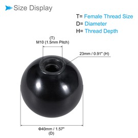 CoCud Duroplast Ball Knobs M10 Female Thread 40 mm Diameter Plastic Metric Hand Screw Handle Black - (Application: for Lathes Machines Lever Handle) Pack of 5