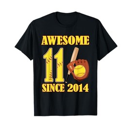 Awesome 11 Year Old Since 2014 11th Birthday Softball Theme T-Shirt