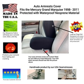 Auto Console Covers (Pair -Armrest Covers for The Bucket Seats Fits Mercury Grand Marquis 1998-2011 Protect Fold Down Armrest Covered with Waterproof Neoprene Fabric. (XXL). Tan