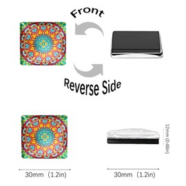 Berkin Arts 12Pcs Cute Square Glass Strong Magnetic Refrigerator Magnet Decorative Fridge Sticker Weave Floral Pattern Flower Mandala Design Yellow Pink Blue Elements for Kitchen