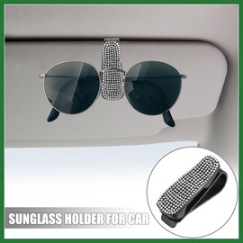 Motoforti 2pcs Visor Glasses Clip Hanger Card Clip with Rhinestone White Long-lasting