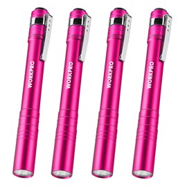 WORKPRO LED Pen Light, Aluminum Pen Flashlights, Pocket Flashlight with Clip for Inspection, Emergency, Everyday, 2AAA Batteries Include, Pink(4-Pack)