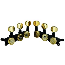 Guyker Guitar Locking Tuners (3L + 3R) - 1:18 Lock String Tuning Key Pegs Machine Head Replacement for ST TL SG LP Style Electric, Folk or Acoustic Guitars - Gold+Black