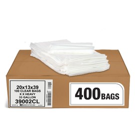 Aluf Plastics 33 Gallon 2 MIL Thick Clear Heavy Duty Trash Bags - 33" x 39" - Pack of 400 - For Recycling, Kitchen, Contractor, & Outdoor